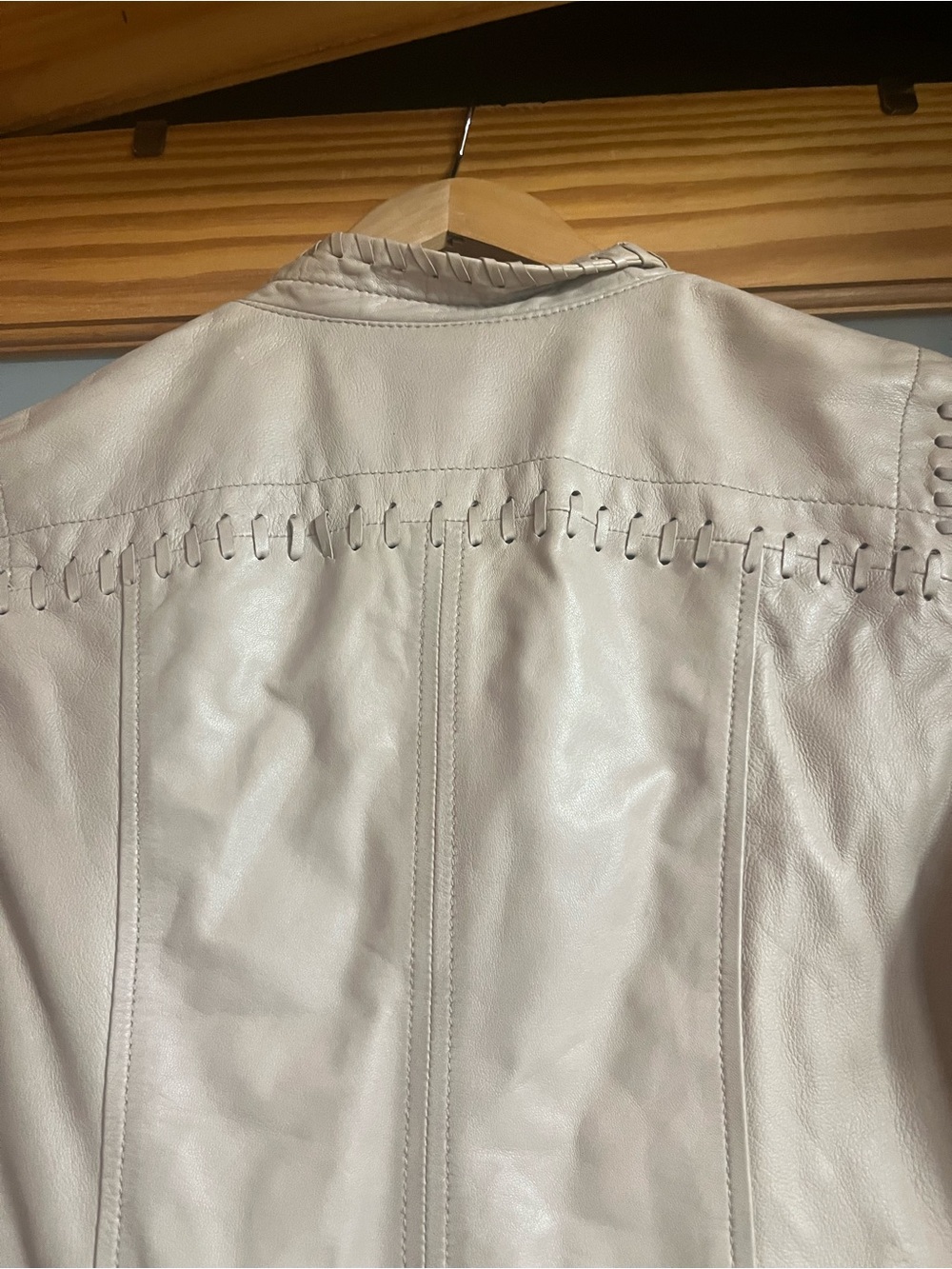 Black Rivet asymmetrical leather moto biker jacket in light taupe - Picture 9 of 13